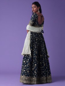 Embroidered Embossed Lehenga Choli Set Women Traditional Floral Ethnic <b>Wedding</b> Party Outfit with Dupatta Cotton Chiffon - Product Image 3