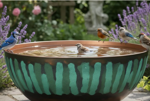 Fournisseur indien de bains et mangeoires pour oiseaux en métal, bain pour oiseaux en cuivre pur avec support décoratif floral - Product Image 4