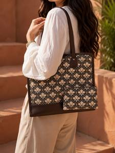 Bolso de Mano Ejecutivo de Lujo Personalizado para Portátil, con Estampado Jacquard de Jaipur, con Bolsillo y Detalles en Cuero, Set de Maletín para Mujer - Product Image 2