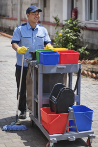 3-<b>Shelf</b> 4-Wheel Heavy Duty <b>Plastic</b> Housekeeping Cart with 150 lb Capacity - Product Image 3
