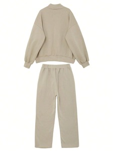 women tracksuit fitted cotton polyester zipper jacket jogger <b>pants</b> breathable stretch athletic gym wear sportswear set - Product Image 3