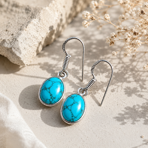 Blue Manmade Turquoise Gemstone Bezel <b>Earrings</b> Handmade <b>Silver</b> Plated <b>Dangle</b> Trendy Gift for Wholesale Jewelry Buyers - Product Image 4
