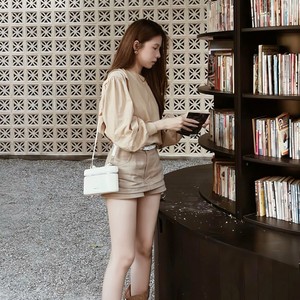 Women's Solid 2 Piece <b>Set</b> Beige Crepe Top Three Quarter Sleeves High Waist Shorts Casual Spring Summer Outfit Breathable Quick - Product Image 4