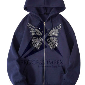 เสื้อฮู้ดผู้ชายประดับเพชร ซิปเต็มตัว ทรงโอเวอร์ไซส์ ไซส์พลัส ผ้าหนา ทรงหลวมไหล่ตก สไตล์บ็อกซี่ กระบวนการผลิตระดับพรีเมียม Impex - Product Image 2