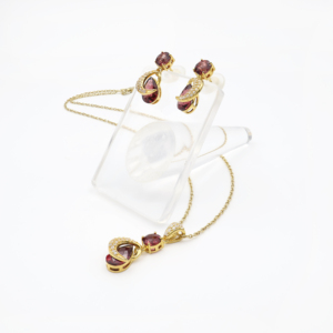 925 Sterling Silver Natural Pink <b>Garnet</b> Pendant & <b>Earring</b> Set Gold Plated OEM ODM Fine Jewelry - Product Image 1