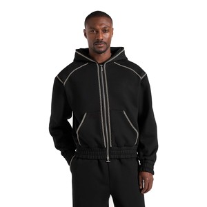 Ensemble de survêtement molletonné deux pièces pour homme, personnalisé OEM, style streetwear hiver, en coton épais 100% écologique, couleur unie (pantalon de survêtement et sweat à capuche) - Product Image 2