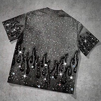 T-shirt à manches courtes et col rond pour hommes, imprimé avec des strass, inspiré du style vintage, streetwear d'été, décontracté et brillant