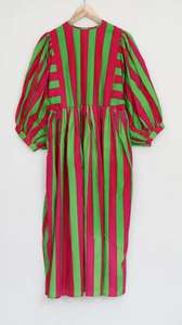 Vestido midi de algodón con estampado a mano a rayas |   Estilo Bohemio - Product Image 6