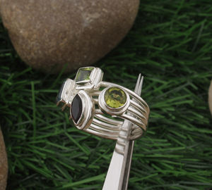 Natural Garnet Peridot Blue Topaz Classic <b>Wedding</b> Party 925 Sterling <b>Silver</b> Multi-Gemstone <b>Band</b> Birthstone Jewelry Ring for - Product Image 3