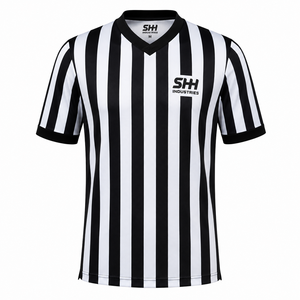 Camiseta de Árbitro Personalizada para Hombre, Rayas Blancas y Negras, Cuello en V, Manga Corta, Uniforme de Baloncesto para Oficiales, Transpirable, de Alto Rendimiento - Product Image 1