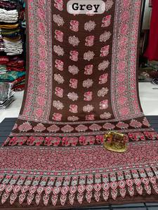Sari de satén de seda suave Ajarkh con espejo, trabajo manual auténtico, borlas, tela tejida ecológica de secado rápido, blusa estampada para mujer - Product Image 1
