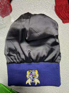 Delta Psi Phi Knitted Beanie <b>Hat</b> with Pom Pom Embroidered Crest Pink <b>Navy</b> Blue Unisex Winter Cap - Product Image 6