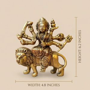 Figurine de Durga en laiton plaqué or de qualité supérieure, montée sur un lion, art religieux, objet de collection, sculpture 3D - Product Image 5