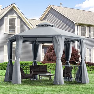 13 'X 13 'Patio Doble Techo Hexagonal Exterior Gazebo Toldo Refugio Red Cortinas Marco de acero sólido Jardín Césped Patio trasero Cubierta - Product Image 2