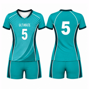 Ensemble d'uniformes de volley-ball personnalisés sublimés pour femmes, manches courtes, col en V, respirant, séchage rapide, polyester athlétique 320g, taille élastique - Product Image 3