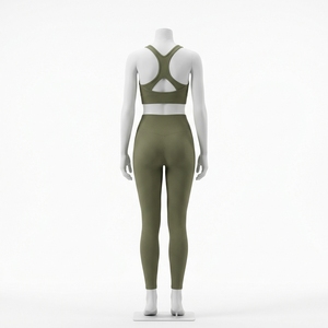 Women Olive <b>Green</b> High Waist Leggings Sports Bra Yoga <b>Set</b> <b>Gym</b> Fitness Workout Activewear <b>Set</b> - Product Image 2
