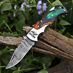 Couteau à lame verrouillable en acier Damas, distributeur en gros, couteau de poche pliant EDC, logo personnalisé, approvisionnement en vrac, directement de l'usine, lame à pointe clip - Product Image 1