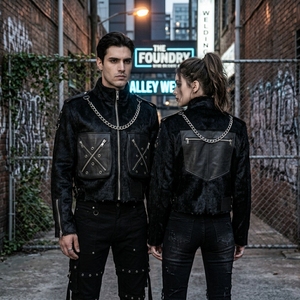 Chaqueta de Cuero Genuino Negra para Hombre al por Mayor Personalizada con Pelo, Estilo Motero, Bolsillos con Cadena de Metal Pesado, Proveedor de Prendas de Abrigo - Product Image 5