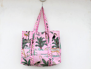 Sac fourre-tout matelassé en coton à imprimé floral, doublure en toile écologique, sac de shopping et de voyage tendance - Product Image 2