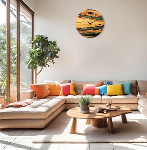 Olive Wood Wall Clock with Epoxy Resin: Handmade Rustic Decor - Product Image 2