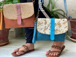 Sac à main en cuir véritable sac à bandoulière multicolore de style attrayant sac à main en cuir recyclé imprimé animal - Product Image 4