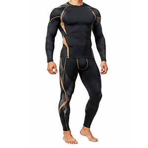 Ensemble de survêtement de sport pour hommes : T-shirt à manches longues et leggings respirants et extensibles pour la course, la gym et l'entraînement - Product Image 2