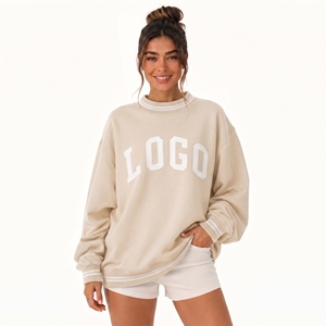 Sweat-shirt oversize à col rond pour femme, imprimé logo blanc, manches longues, tricoté, coupe classique, anti-boulochage, style décontracté automne, Crystal - Product Image 1