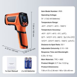 Termometro a Infrarossi a Doppio Laser 40~2732 Fahrenheit, Pistola Termometrica IR Senza Contatto Portatile, Alimentazione a Batteria con Funzione Regolabile - Product Image 3