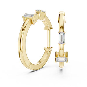 Modern <b>Huggies</b> Hoop Earring 18K <b>Solid</b> <b>Gold</b> Baguette VVS Lab Grown Diamond Rhodium Plated 0.10 CTW Fine Jewelry Wedding Gift - Product Image 2