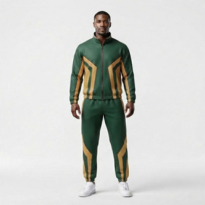 Custom Sublimated Men Tracksuit Set Green Gold <b>Zip</b> <b>Up</b> Jacket and Jogger Pants Two Piece Team Sportswear OEM ODM Manufacturer - Product Image 3