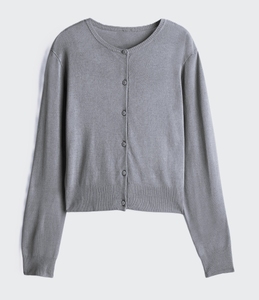 Suéter Corto de Punto para Mujer, Cuello Redondo, Manga Larga, Color Sólido, Botones al Frente, Transpirable, Informal, Ropa de Otoño para Mujer - Product Image 4