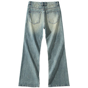 Jeans en denim premium pour hommes, design personnalisé, coton extensible, streetwear, jeans en denim délavé tendance, coupe droite ample, automne - Product Image 2