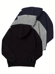 3 piezas de sudaderas con capucha para niños, estilo casual vintage, con cremallera, de poliéster/algodón, para otoño - Product Image 2