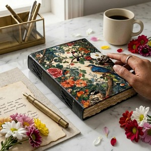 Diario de Cuero con Estampado Floral Grimoire, Tapa Dura Cosida a Mano, Libro de Hechizos de las Sombras, 200-400 Páginas, Regalo Personalizado para Él - Product Image 3