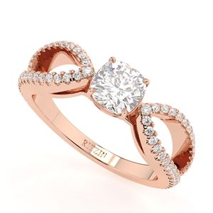 Anillo de compromiso y aniversario de oro rosa de 14 quilates con diamante de laboratorio de corte cojín y tallo dividido para mujer - Product Image 2