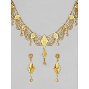 Parure de bijoux ethniques indiens pour femme, plaqué or, avec collier ras-du-cou, collier long et boucles d'oreilles, design Rani Haar, pour mariage - Product Image 4