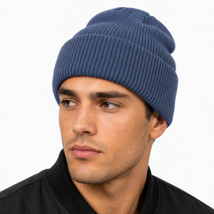 Wholesale Plain Solid Slate <b>Blue</b> Folded Cuff Knit <b>Beanie</b> Unisex Warm Ribbed <b>beanies</b> - Product Image 3