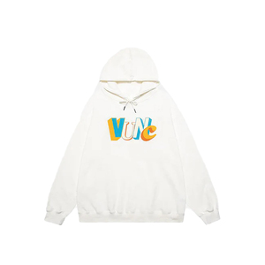 Sweat à capuche blanc surdimensionné pour femme avec imprimé lettres colorées au dos, en coton tricoté respirant, style automne - Product Image 3