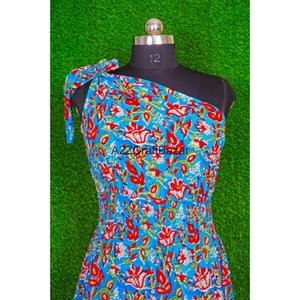 Vestido Midi Elegante de un Solo Hombro, 100% Algodón Puro, Estampado, Cómodo, para Fiestas, Playa, Bodas, para Mujer - Product Image 2