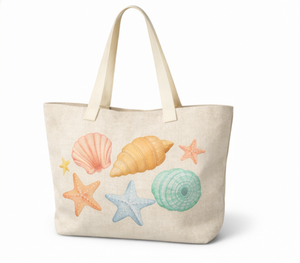 Sac de plage en toile grande taille à motif coquillage, sac de shopping en coton avec poignée d'épaule pour la plage - Product Image 4