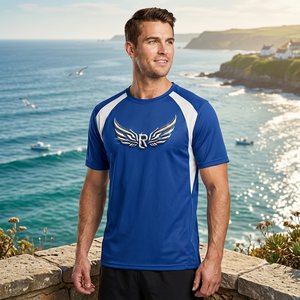 เสื้อเบสบอลแขนสั้นสีน้ำเงินสำหรับผู้ชาย พิมพ์ลายปักโลโก้ Silver Wing R ระบายเหงื่อได้ดี ทรงปกติ ใส่ได้ทุกฤดู - Product Image 6