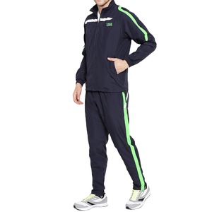 Wholesale Men's Polyester Sportswear Zip <b>Up</b> Stripped Hoodie With Matching Trousers Tracksuit Set - Product Image 1