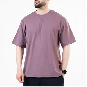 T-shirt Homme Personnalisé de Haute Qualité, Violet Mat, Col en V, Détail Couture, Coton Jersey Uni, Coupe Décontractée, Manches Courtes - Product Image 2