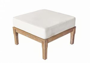 Pouf d'extérieur en teck rembourré, pouf de patio en bois massif, résistant aux intempéries, mobilier de jardin - Product Image 1