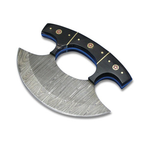 Custom Handmade Damascus Steel Ulu <b>Knives</b> with Wood Handle and Fine Leather Case Eco-Friendly Customizable Ulu Knifes - Product Image 1
