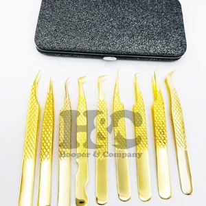 แหนบถอนขนตาปลอมสแตนเลสมืออาชีพแหนบขนตาปลอมสีทอง - Product Image 1