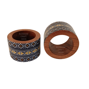 Anneaux de serviette en bois faits à la main avec des motifs émaillés uniques, magnifiques accessoires de table peints, qualité supérieure, accessoires de salle à manger - Product Image 2