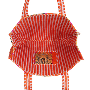 Handmade Durable Lightweight Quilted Cotton Tote <b>Bag</b> Tiger Print Orange Striped Reversible Open Shoulder Autumn Washable Beach - Product Image 2