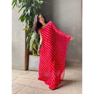 ไซส์ XS สีแดง ชุดเดรสเลเฮอร์นิยา คาฟตัน ผ้าชีฟอง ทรงหลวม ไร้สายรัดไหล่ - Product Image 1