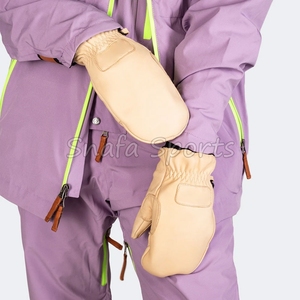 Mitaines en cuir pour femmes, gants d'hiver thermiques imperméables en peau de mouton, mitaines de travail décontractées, respirantes et confortables - Product Image 4